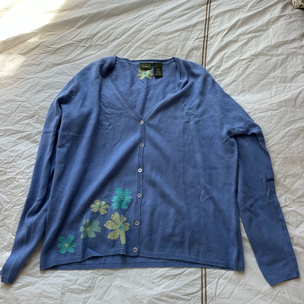Vintage L.L. Bean Silk & Cashmere Blend Floral V-Neck Cardigan Sweater